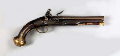 Appraisal: British flintlock pistol marked Buckmaster London approx caliber round barrel