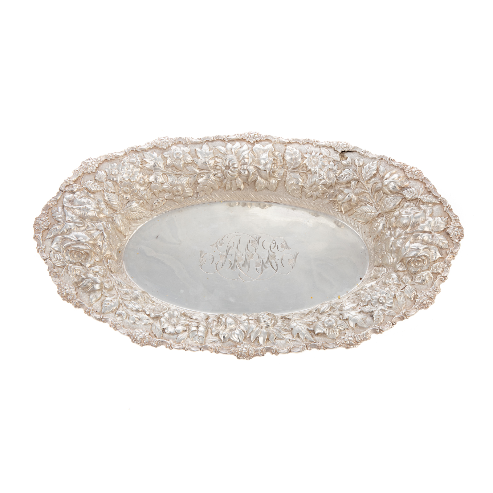 Appraisal: STIEFF STERLING REPOUSSE BREAD TRAY Model A oval with crisp