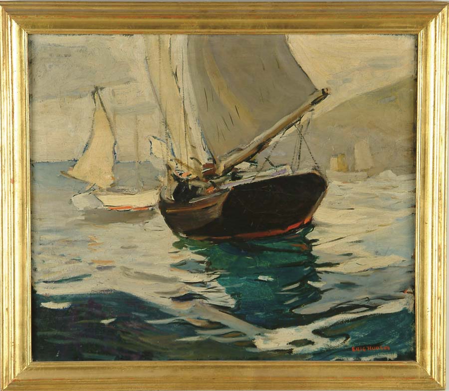 Appraisal: ERIC HUDSON American - SCHOONER Fine oil on canvas scene