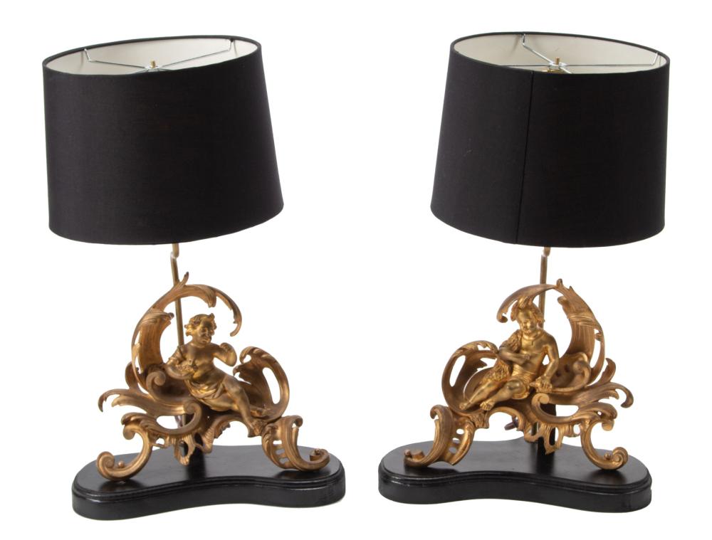 Appraisal: Pair of French Gilt Bronze Figural Chenets Mounted as Lamps