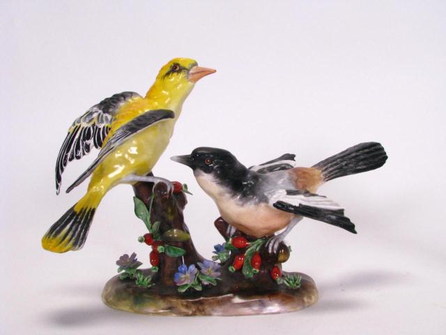 Appraisal: Two signed items porcelain Staffordshire bird grouping with two birds