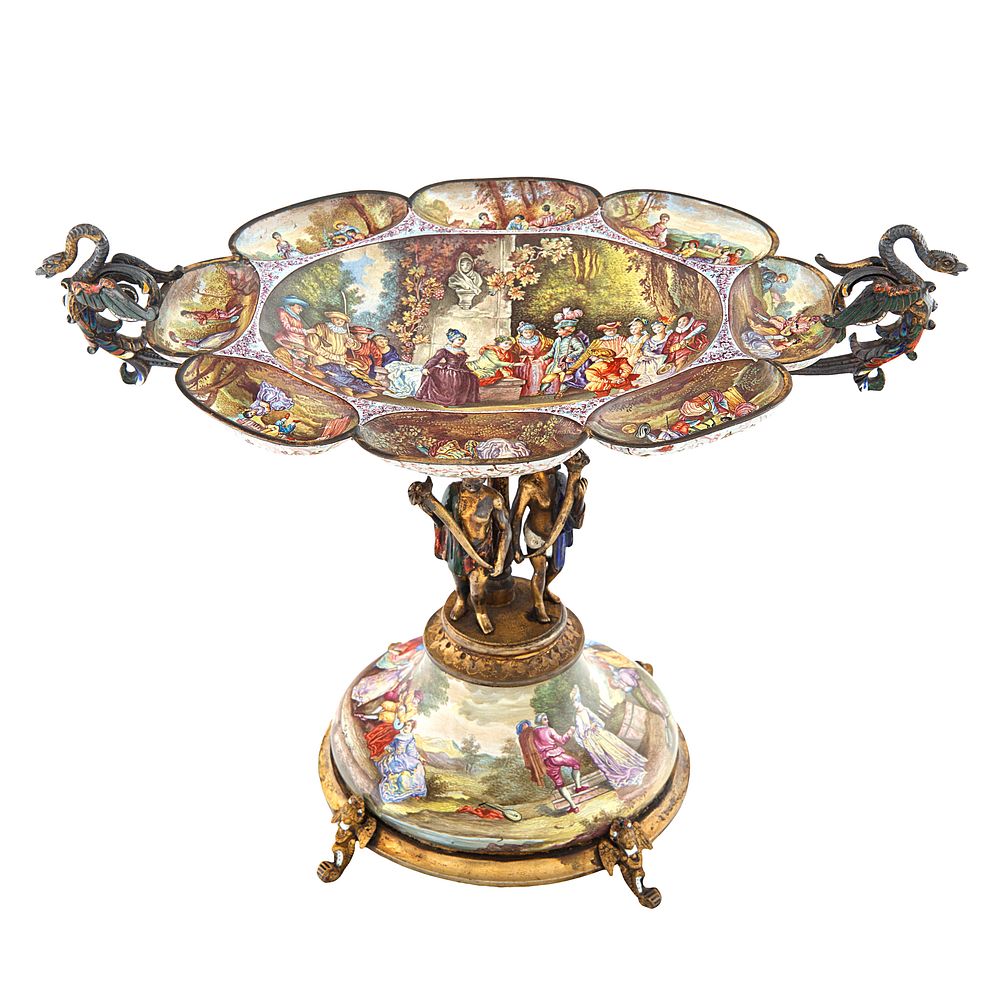 Appraisal: AN AUSTRIAN METAL AND ENAMEL SWEETMEATS SERVING DISH LATE TH