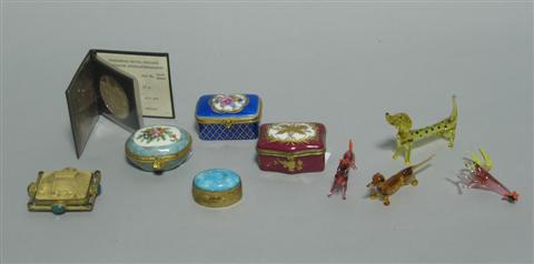 Appraisal: ECLECTIC GROUP LIMOGE BOXS AND GLASS ANIMALS Including a silver