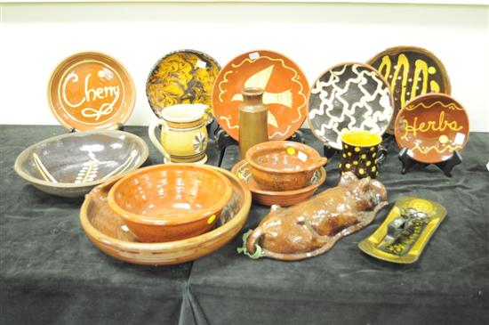 Appraisal: Reproduction ceramics including redware bowls some with slip decoration a