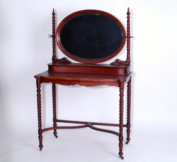 Appraisal: Dressing table with spiral turned legs and a beveled glass