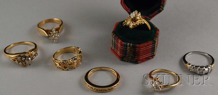 Appraisal: Seven Gold and Diamond Rings five kt and two kt