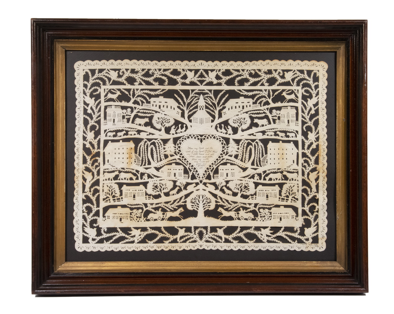 Appraisal: CONTEMPORARY FOLK ART PAPER CUTWORK FRAMED Pennsylvania Dutch Style Scherenschnitte