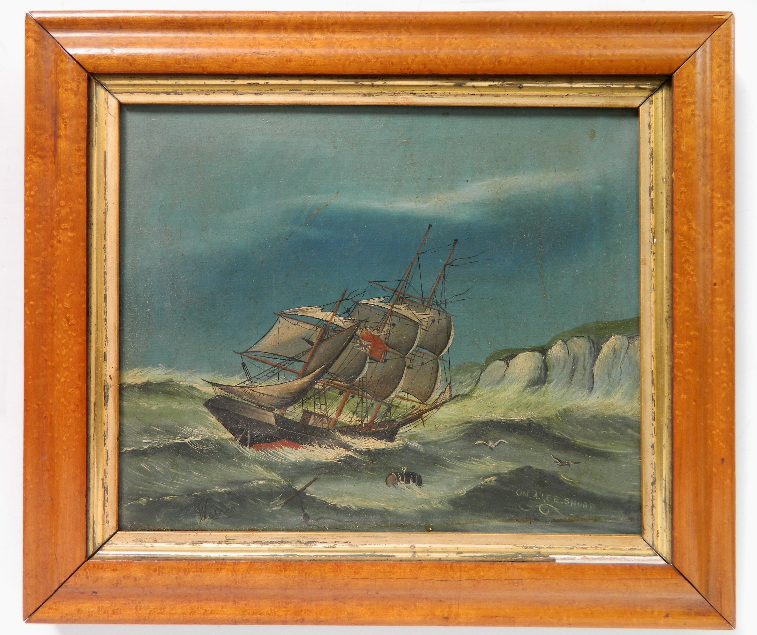 Appraisal: th c American School Three-masted Ship at Sea- oil on