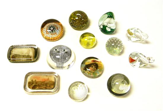 Appraisal: Thirteen paperweights including milliefiori type clear round with orange and