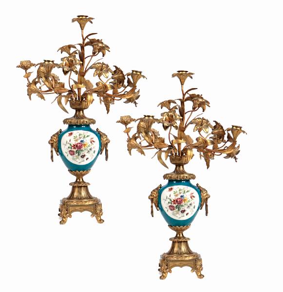 Appraisal: A pair of Sevres style candelabra height in