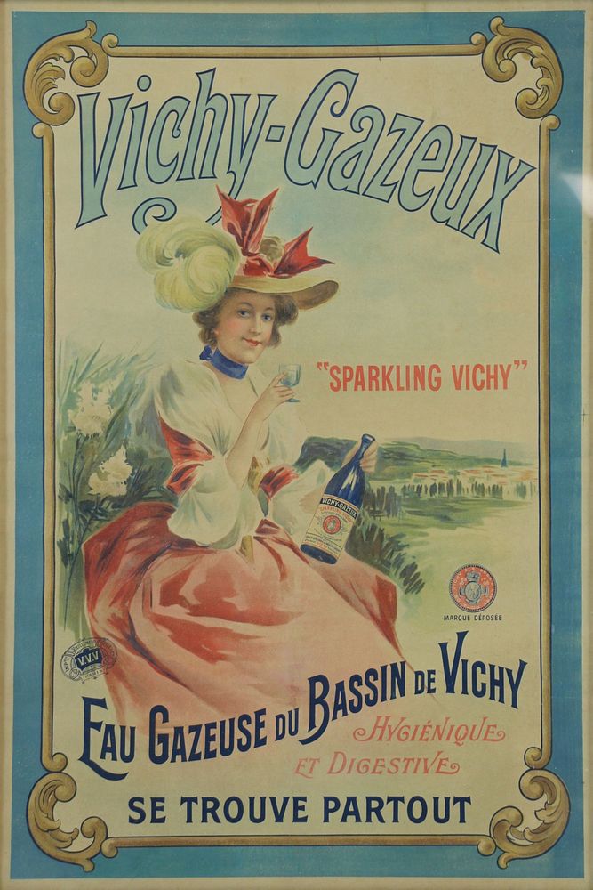 Appraisal: VICHY GAZEUX VINTAGE LITHOGRAPHIC POSTER Grouped with a modern reproduction