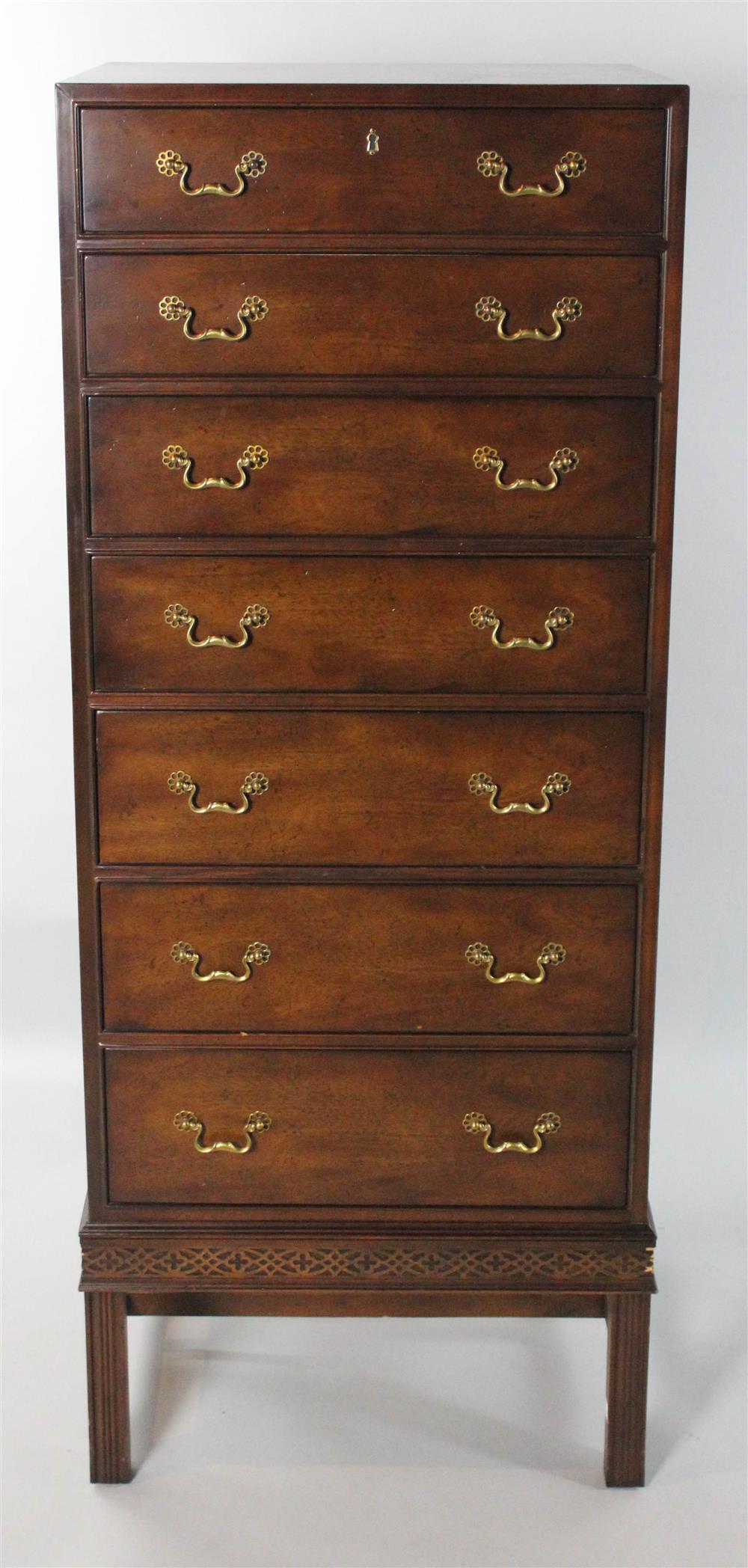 Appraisal: HENREDON CHIPPENDALE STYLE MAHOGANY LINGERIE CHEST with seven graduated drawers