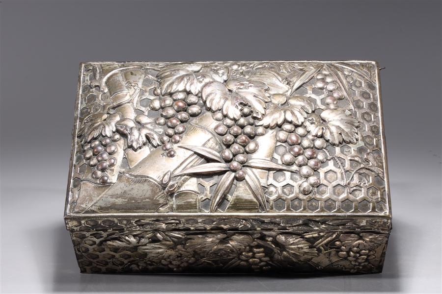 Appraisal: Antique Chinese silver metal box with elaborate grape and hexagonal