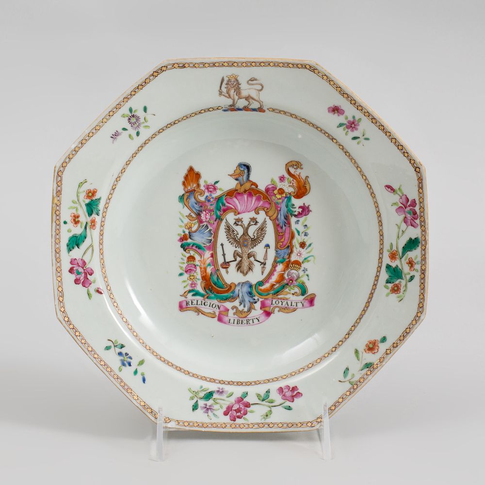 Appraisal: Chinese Export Porcelain Armorial Octagonal Soup Plate Unmarked with arms