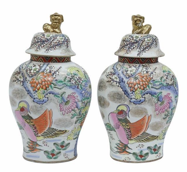 Appraisal: lot of Chinese famille rose porcelain flat temple jars each