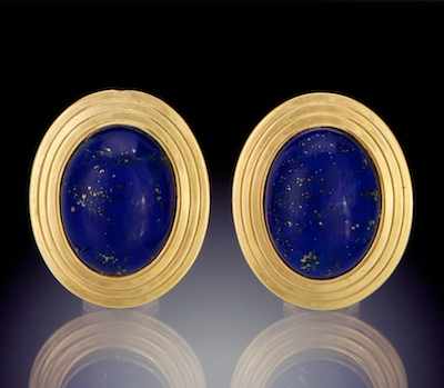 Appraisal: A Pair of Lapis and Gold Ear Clips k yellow