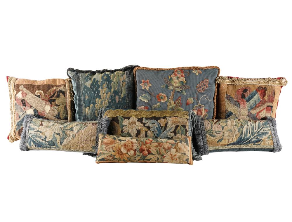 Appraisal: EIGHT TAPESTRY-UPHOLSTERED THROW PILLOWSProvenance The Estate of Barry Tarlow Los