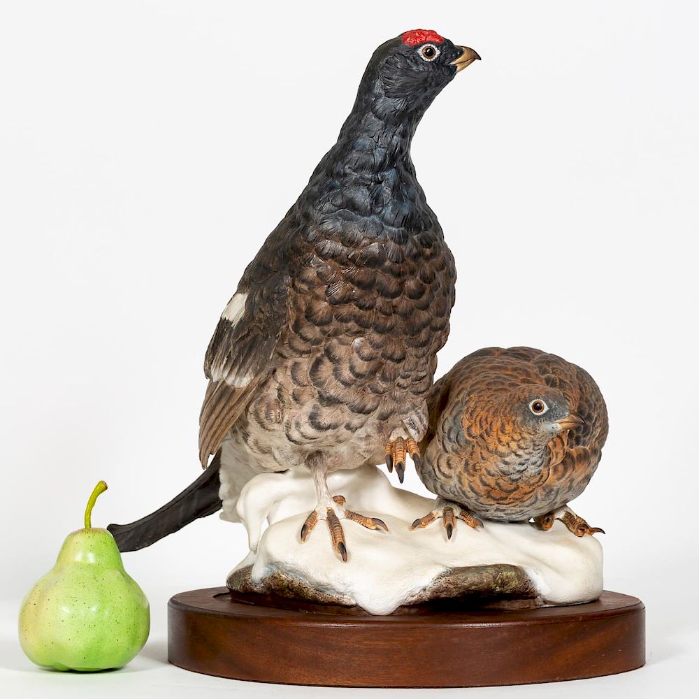 Appraisal: Boehm Black Grouse Figurine w Wooden Base Boehm American founded