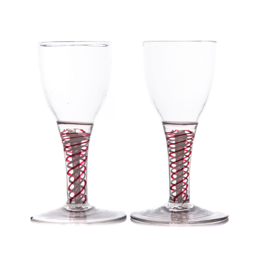 Appraisal: Pair English double air twist glass wine stems second half-