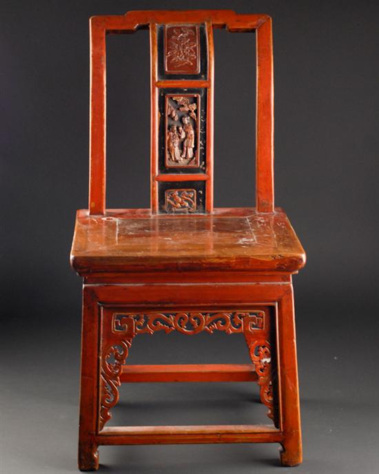 Appraisal: A Diminutive Laquered Chinese Side Chair having a shaped crest