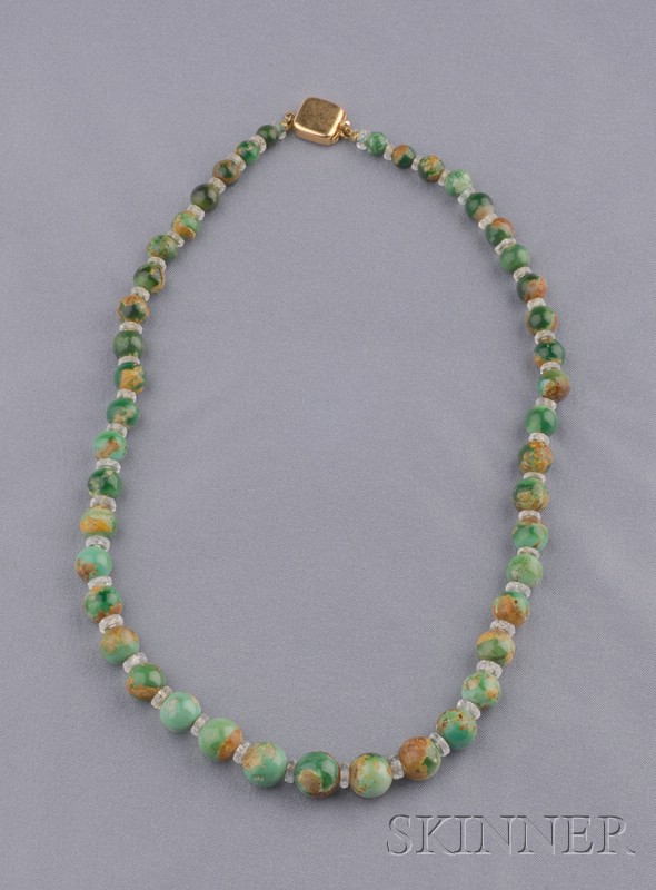 Appraisal: Turquoise Bead and Rock Crystal Necklace composed of forty-four beads