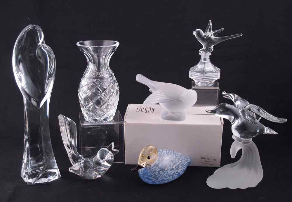 Appraisal: PIECE CRYSTAL FIGURINE COLLECTION To include Lalique Waterford Steuben Italian