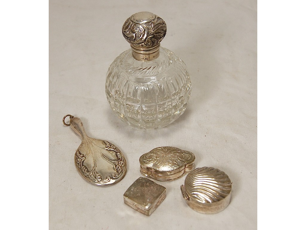 Appraisal: Silver miniature hand mirror box in the form of shell