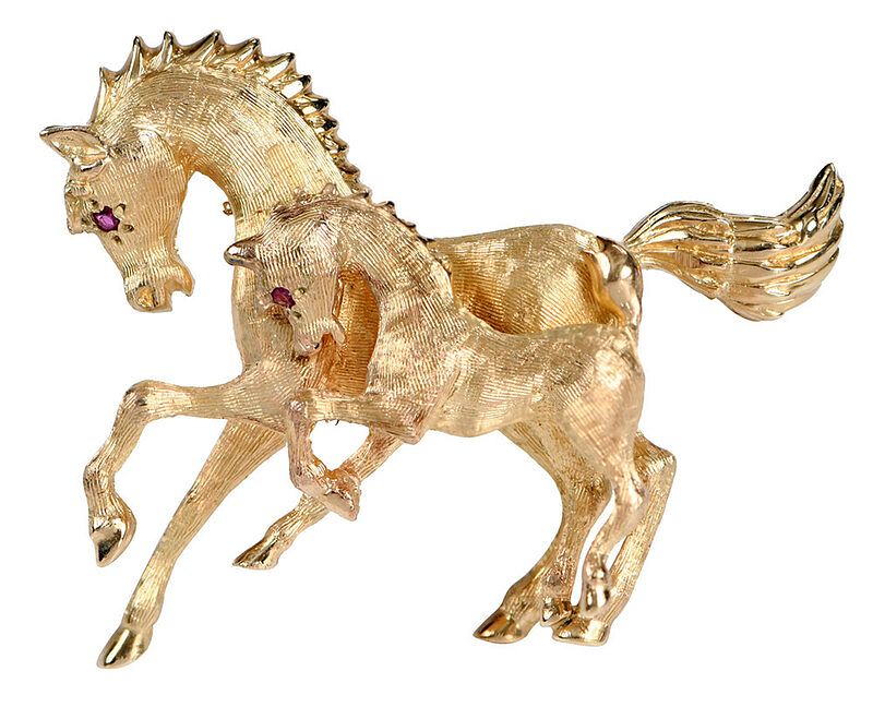 Appraisal: kt Horse Brooch mare and foal design two round faceted