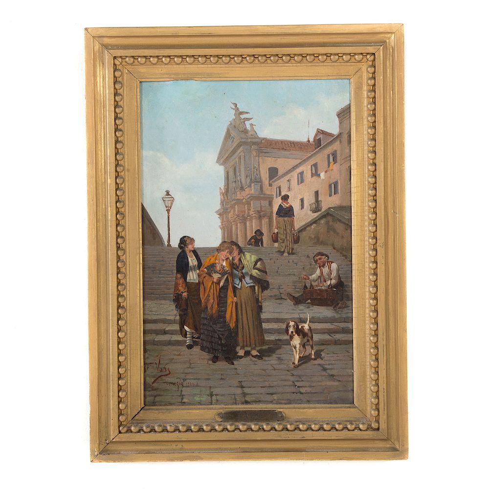 Appraisal: F Vasi Venetian Gossips Outside Dei Gesuiti oil Italian late