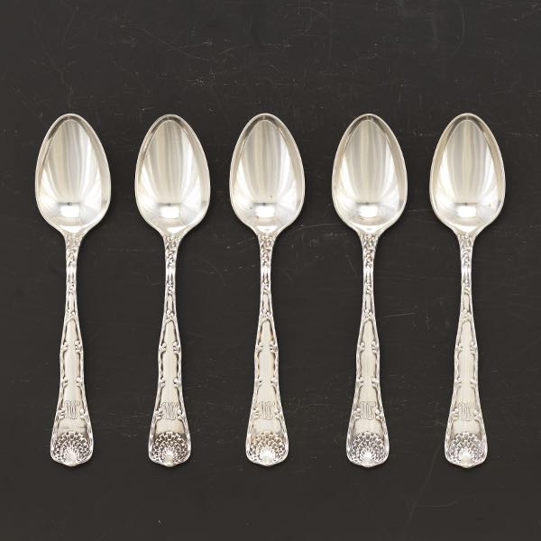 Appraisal: FIVE TIFFANY CO STERLING SILVER SPOONS WAVE EDGE PATTERN CA