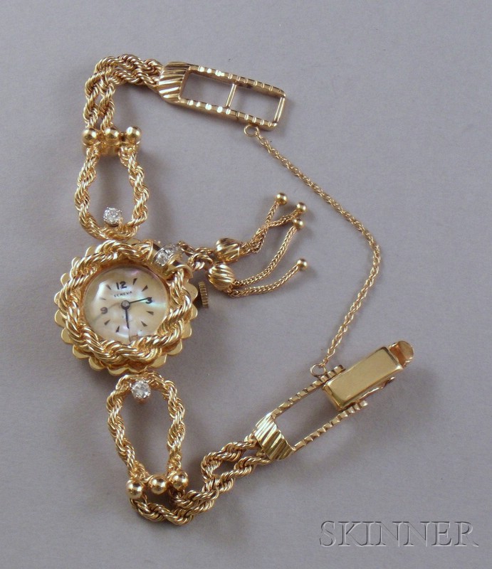 Appraisal: Lady's Retro kt Gold and Diamond Wristwatch with mother-of-pearl dial