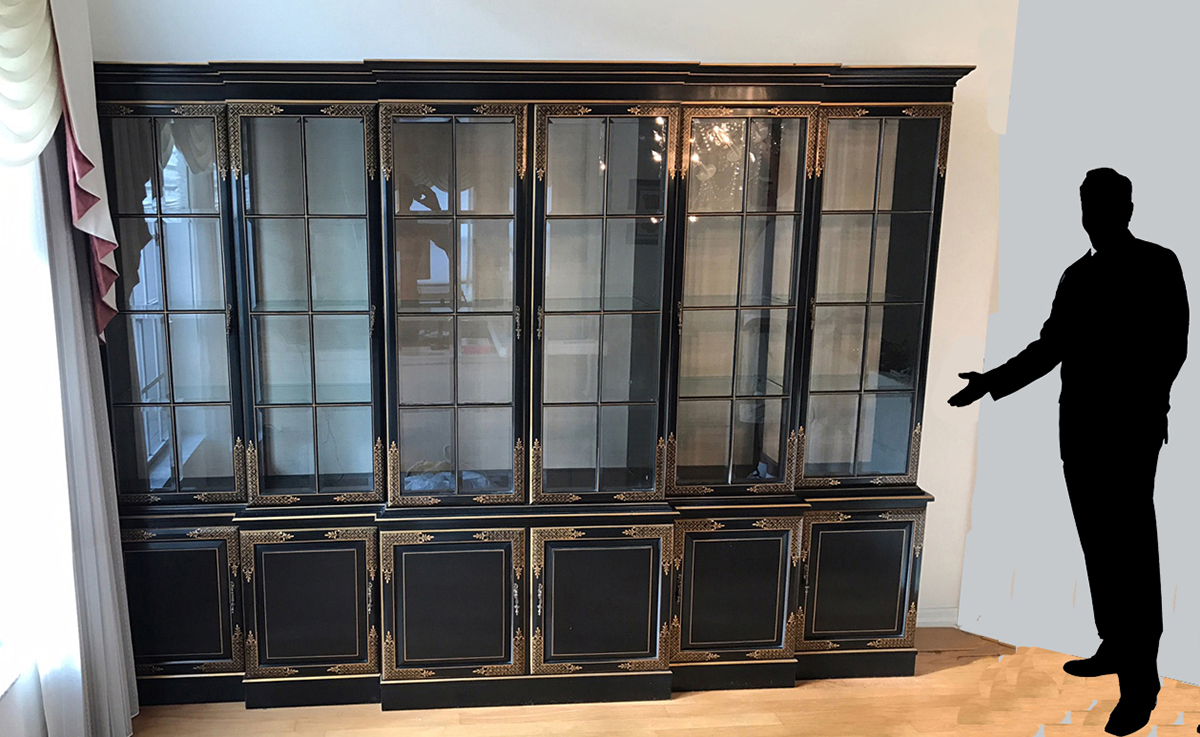 Appraisal: LARGE CHINESE BLACK LACQUER BREAKFRONT CHINA CURIO In sections each