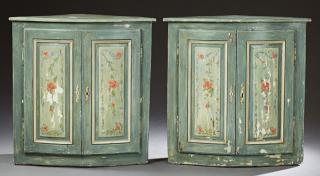 Appraisal: Pair of French Polychromed Pine Corner Cabinets e Pair of