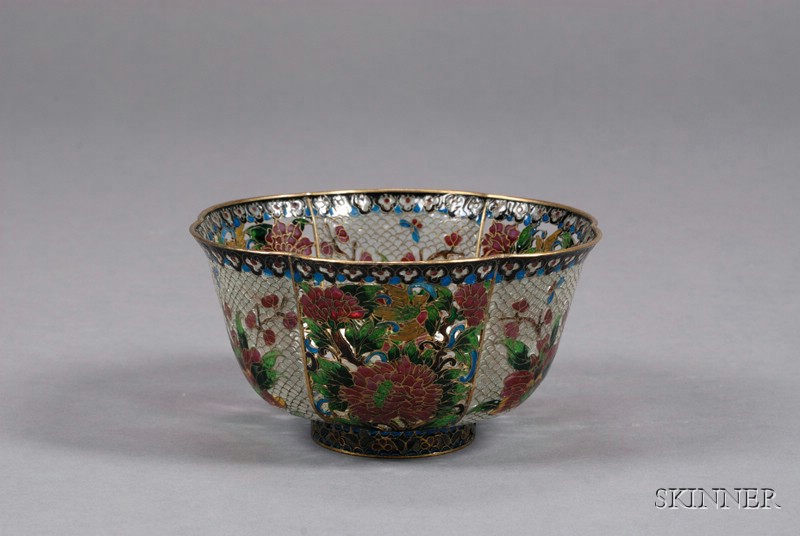 Appraisal: Plique-a-Jour Bowl th century polychrome enamel on brass the six-panel