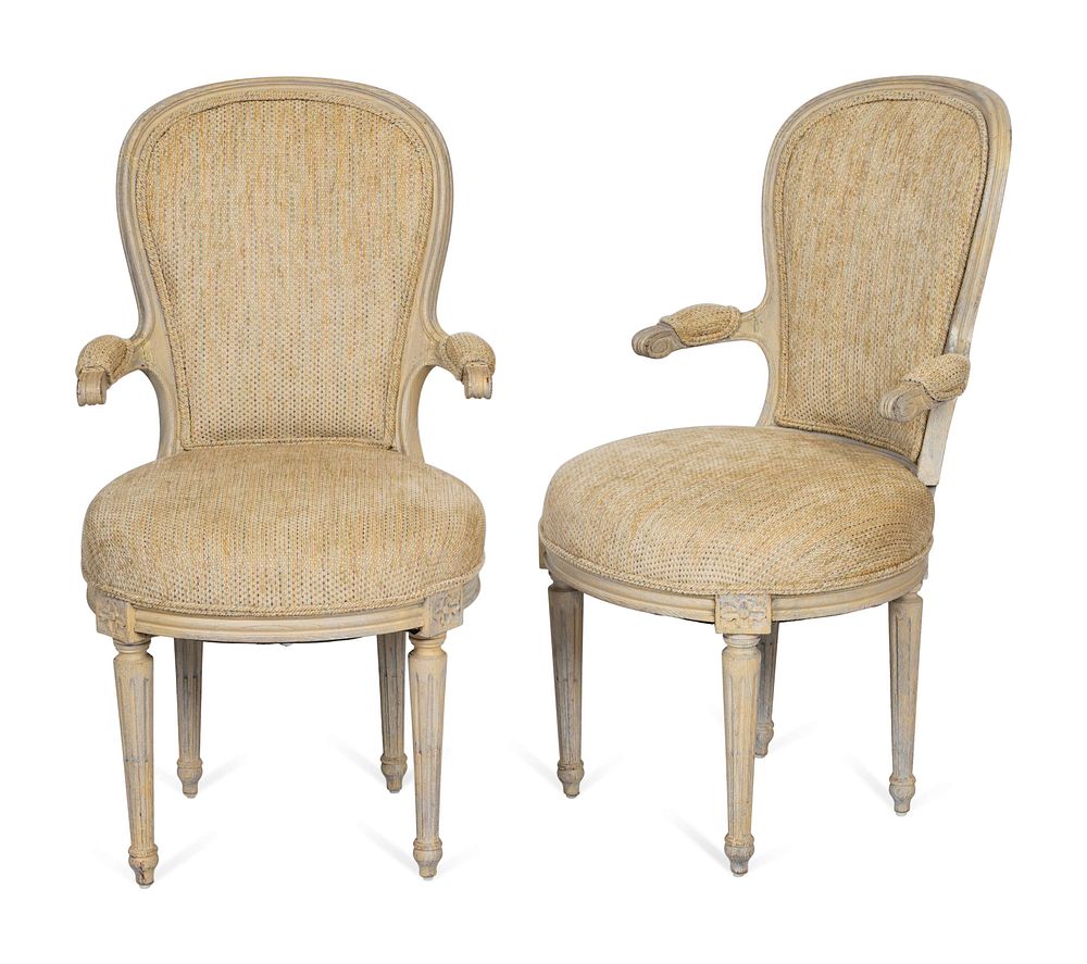 Appraisal: Four Louis XVI Style Carved and Painted Fauteuils Height x