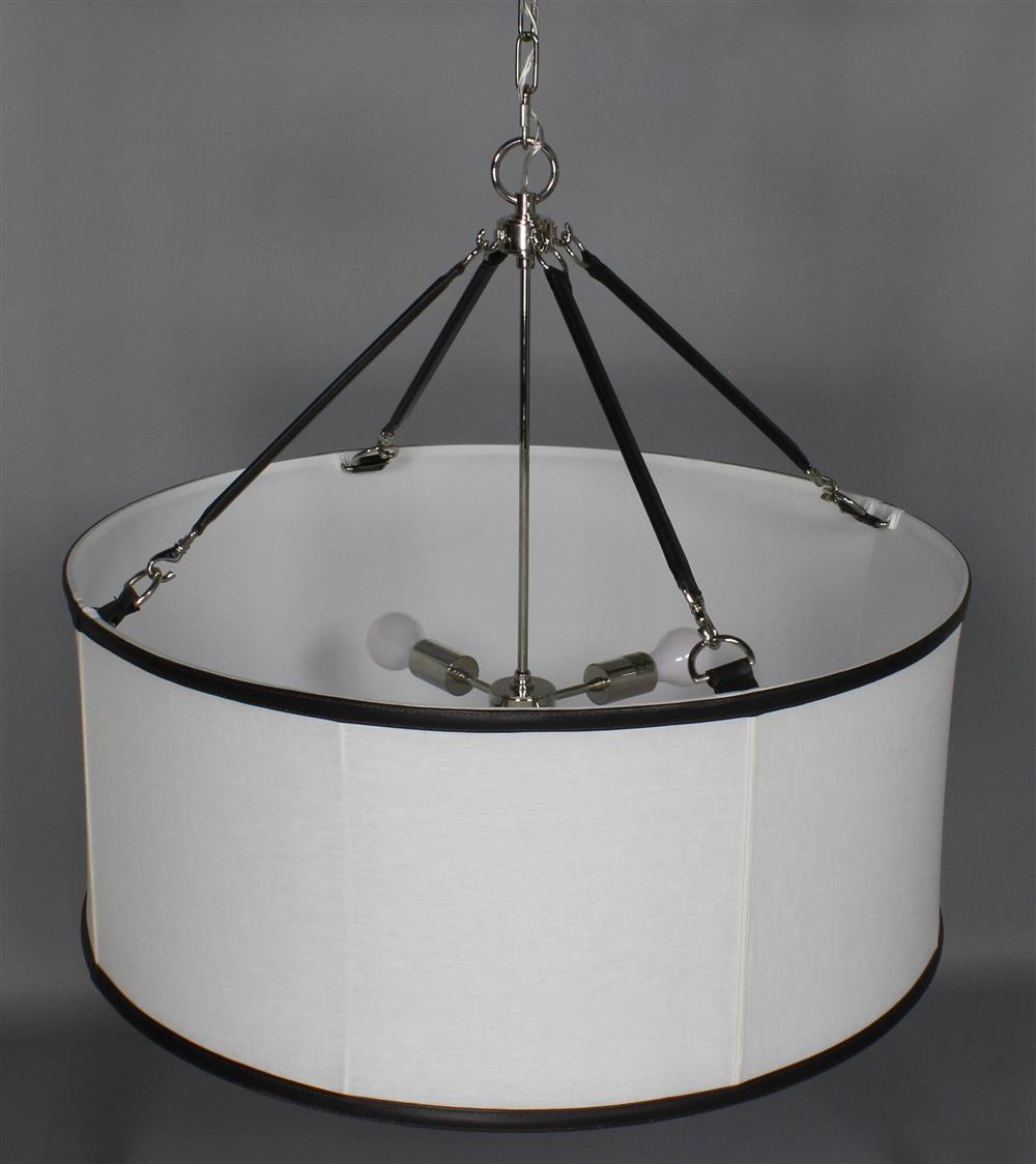 Appraisal: RALPH LAUREN BROOMFIELD POLISHED NICKEL AND LINEN FOUR-LIGHT CHANDELIER the