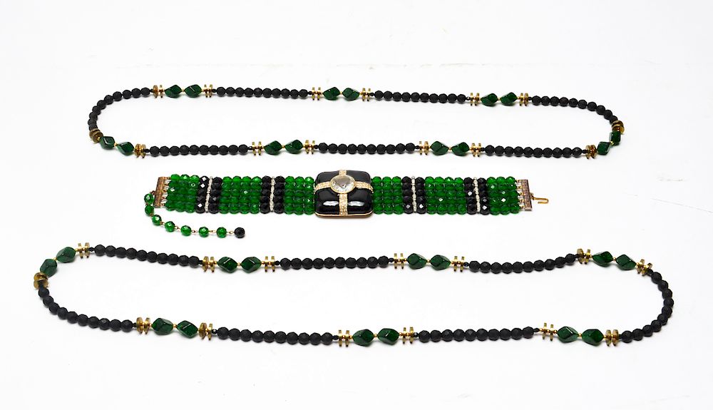 Appraisal: Costume Black Green Beaded Necklaces Costume jewelry necklaces and choker