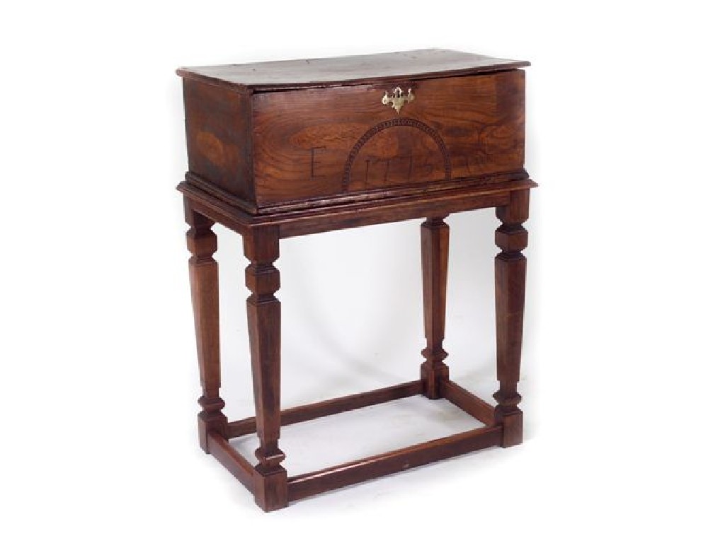 Appraisal: GEORGE III PROVINCIAL OAK BIBLE BOX ON STAND the moulded