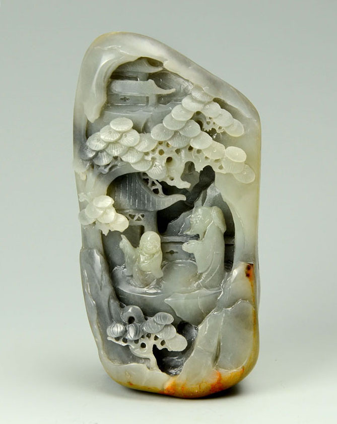 Appraisal: CHINESE CARVED HETIAN JADE SCHOLARS MOUNTAIN BOULDER Carved jade with