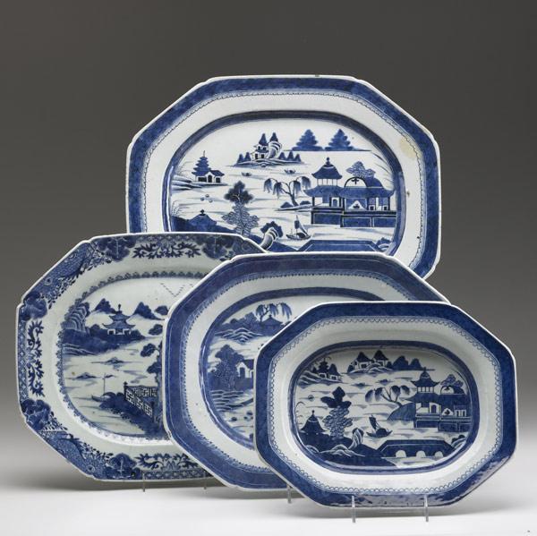 Appraisal: CHINESE EXPORT Four Canton serving platters th C Largest x