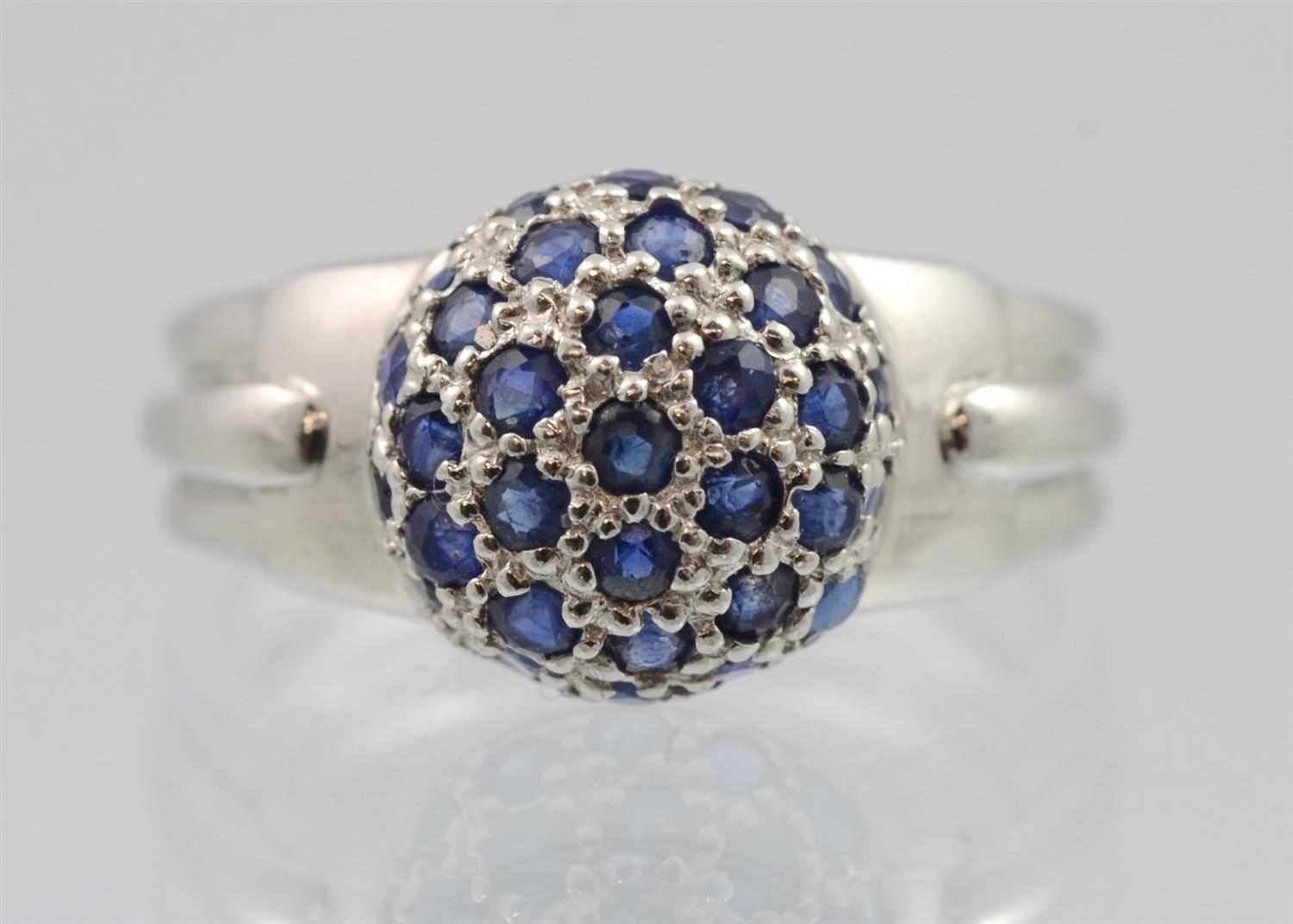 Appraisal: Platinum Palladium and Bead-Set Sapphire Bombe Ring size