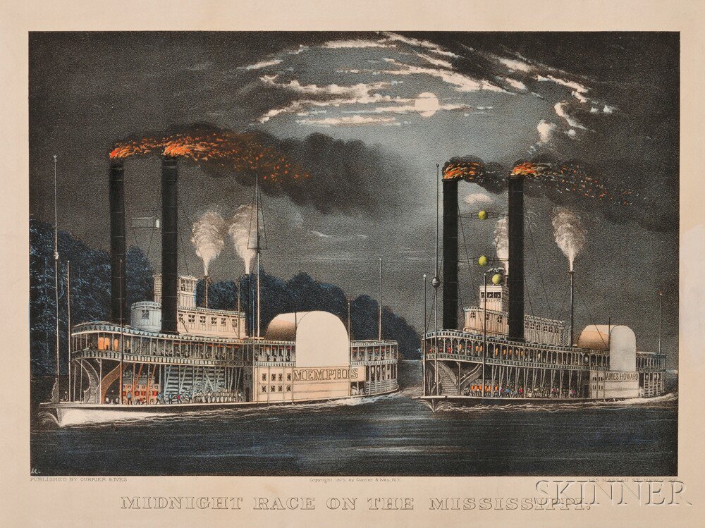 Appraisal: Currier Ives publishers American - Midnight Race on Mississippi Conningham