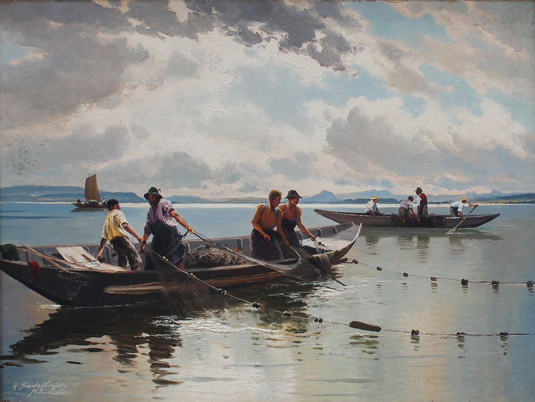 Appraisal: STADELHOFER Helmut German - ''Fishermen Hauling in the Nets'' Oil