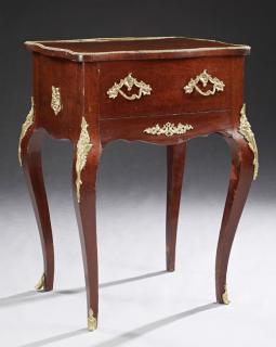 Appraisal: French Bronze Ormolu Mounted Carved Mahogany Bombe Dressing Table early