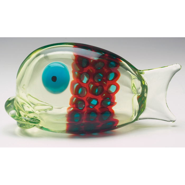 Appraisal: Cenedese glass fish bulbous body in greenglass with red and