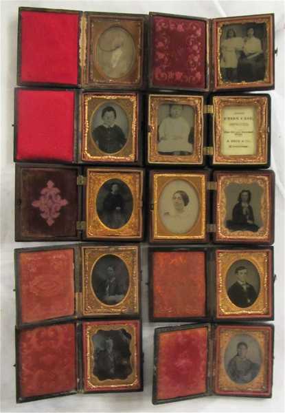 Appraisal: ELEVEN TINTYPE PHOTOGRAPHS enclosed in ten cases depicting traditional portraits