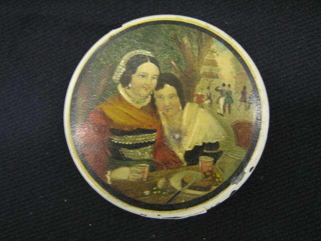 Appraisal: th Century Lacquerware Patch Box mother daughter scene diameter finely