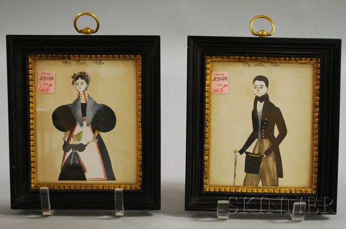 Appraisal: Pair of Small Framed Reproduction Portraits simulating th century portraits