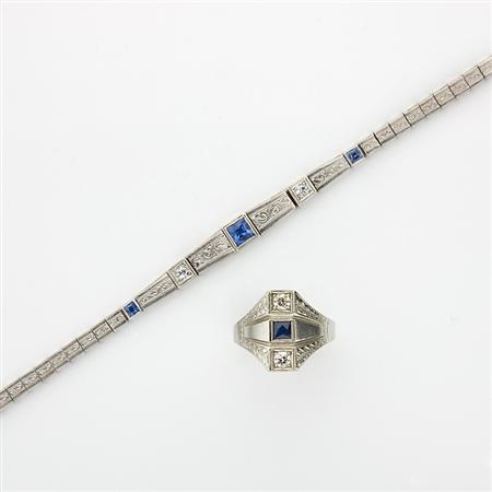 Appraisal: Platinum Gold Sapphire and Diamond Bracelet and White Gold Sapphire