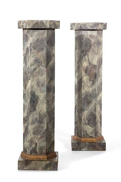 Appraisal: A pair of Neoclassical style marble pedestals A pair of